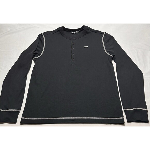 Mini Cooper Henley Long Sleeved Shirt Black With White Detail Cotton Mens Medium - Picture 1 of 11
